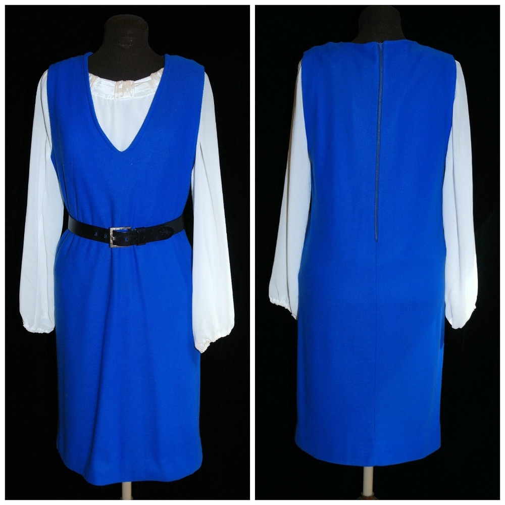 VTG 1960s Deep "V" Neck Jumper Dress MED Soft Poly